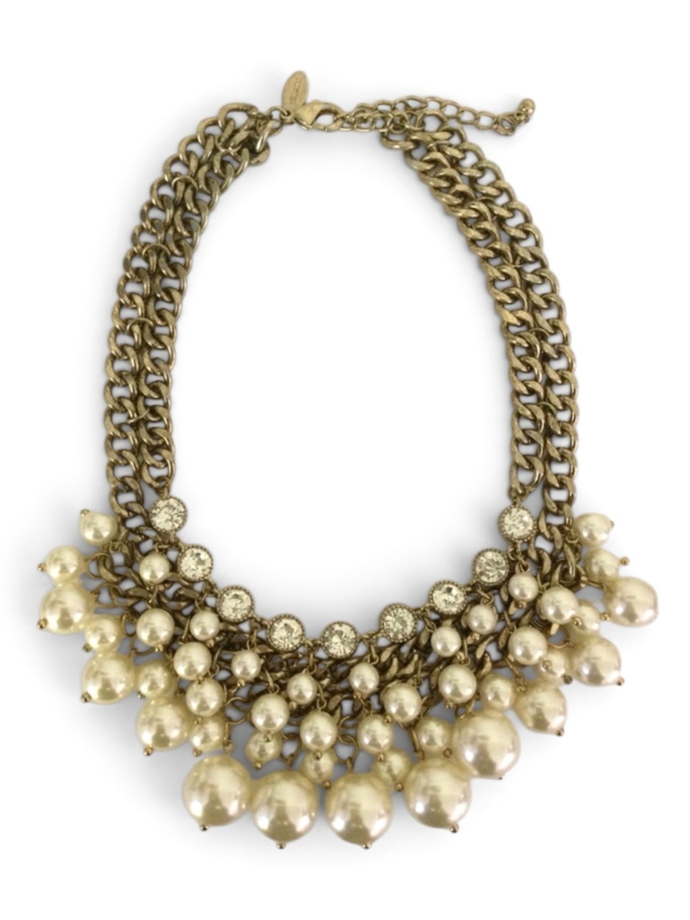 CHICO'S Gold‑Tone Faux Pearl & Rhinestone Cha Cha Statement Necklace - Picture 3 of 12